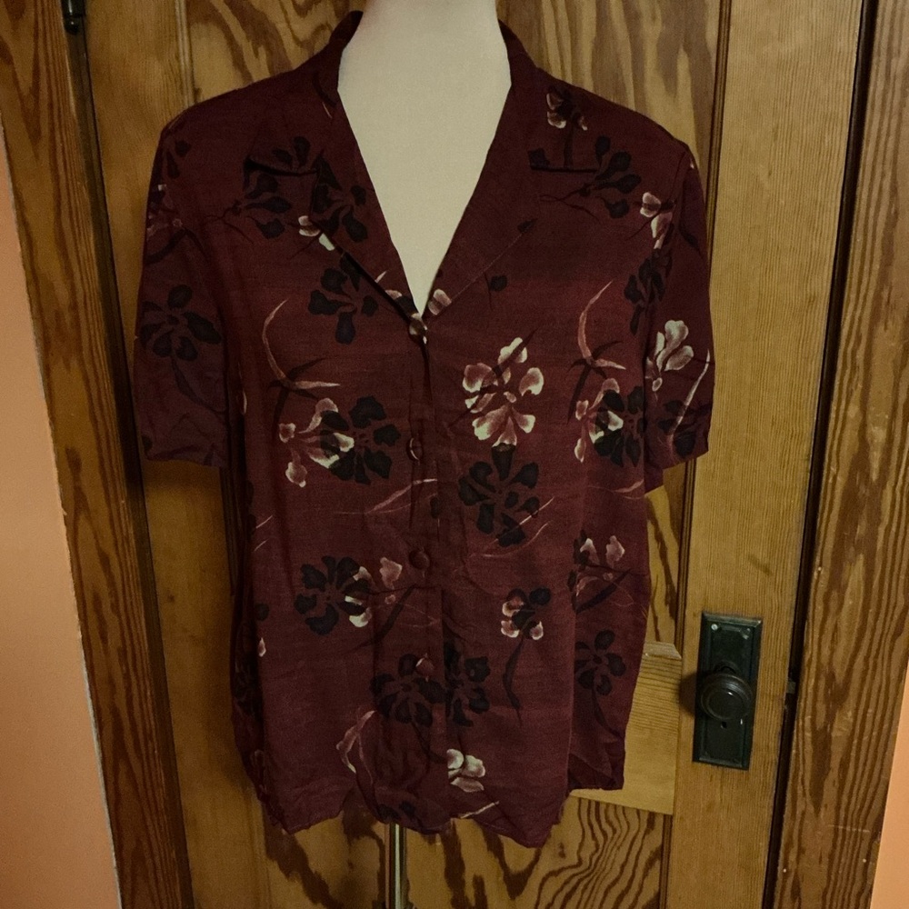 Vtg 90s Red Floral Shirt - Picture 5 of 12